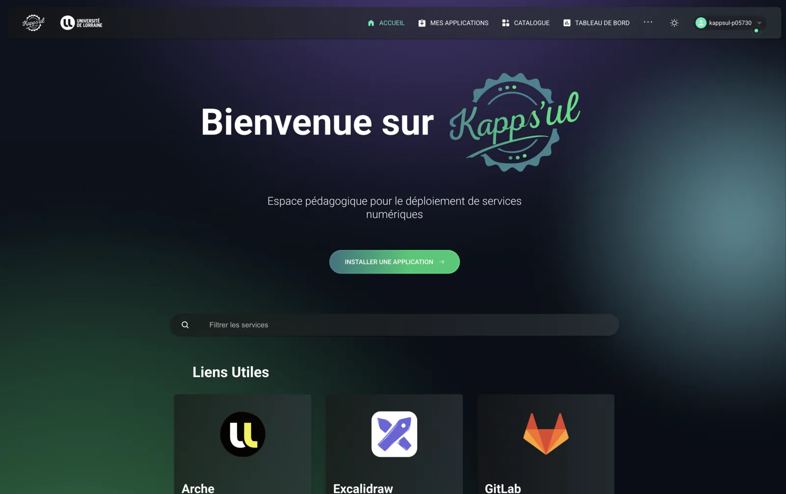 Kapps'UL platform home screen